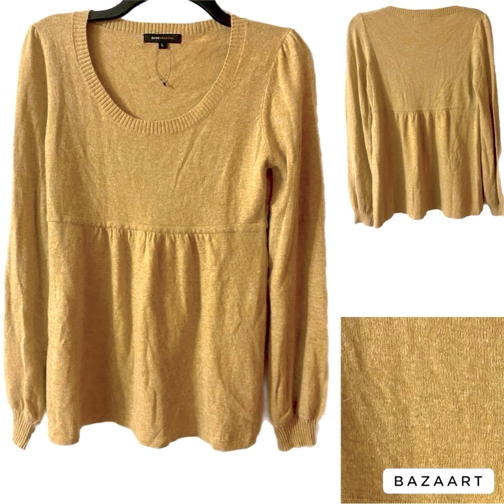 NWOT BCBG MaxAzria Crewneck Sweater, Neutral, Angora, Wool, Sz L, Peasant top - Picture 14 of 15